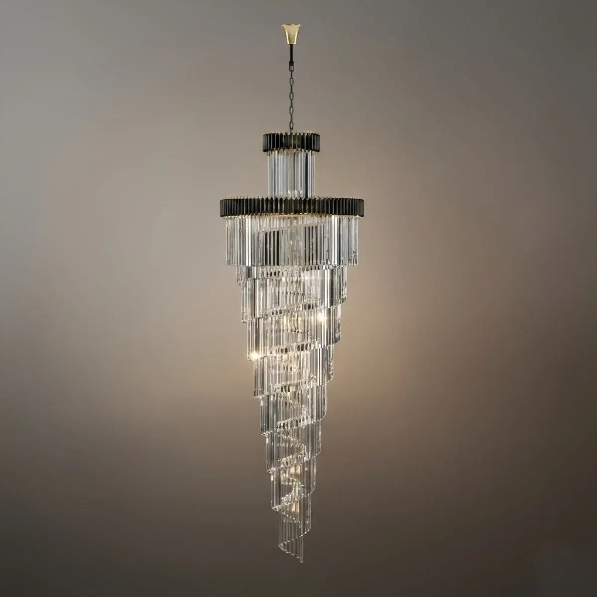 Lujoso candelabro cónico de cristal – Ónix negro dorado grande regulable para vestíbulo/salón principal - Flindria