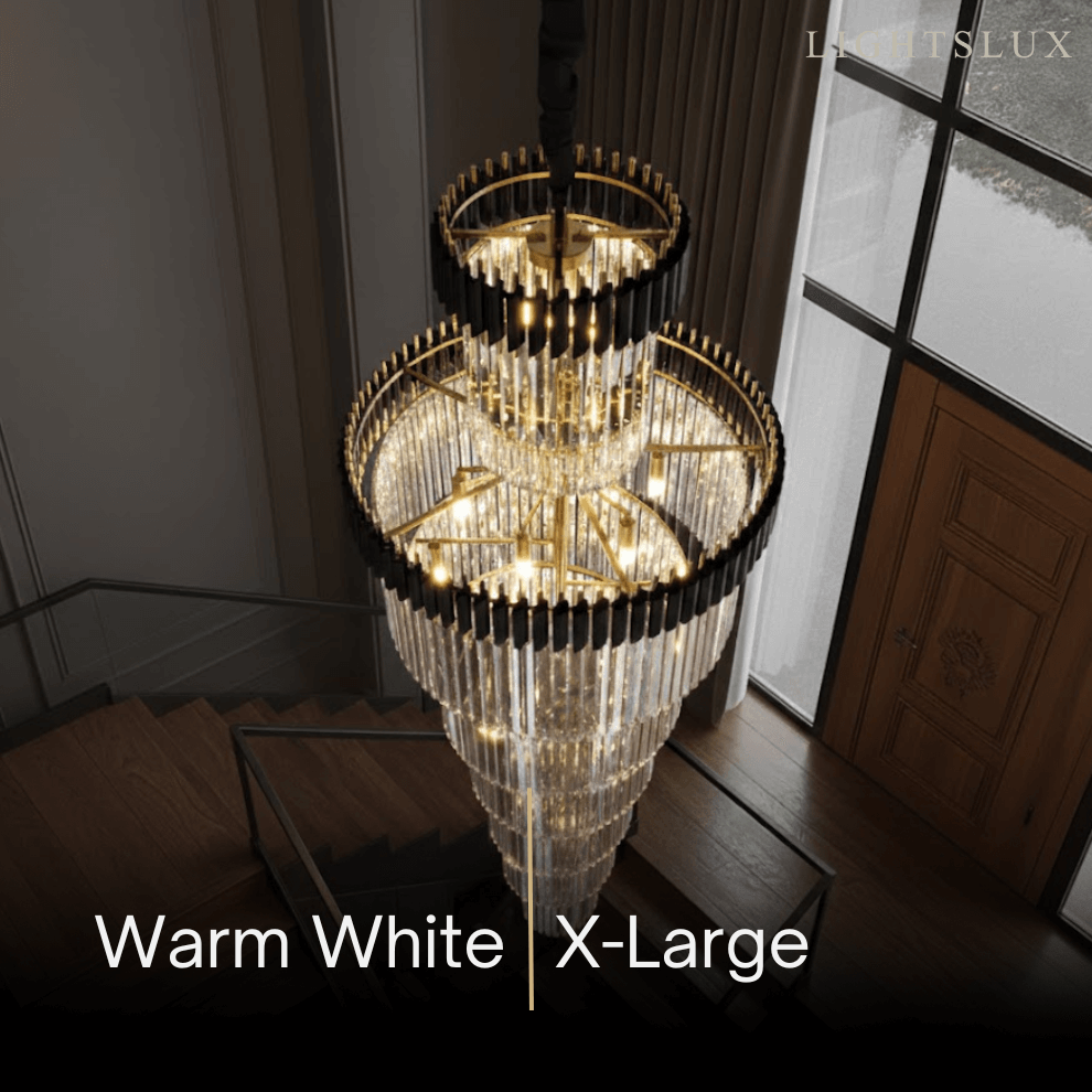 Lujoso candelabro cónico de cristal – Ónix negro dorado grande regulable para vestíbulo/salón principal - Flindria