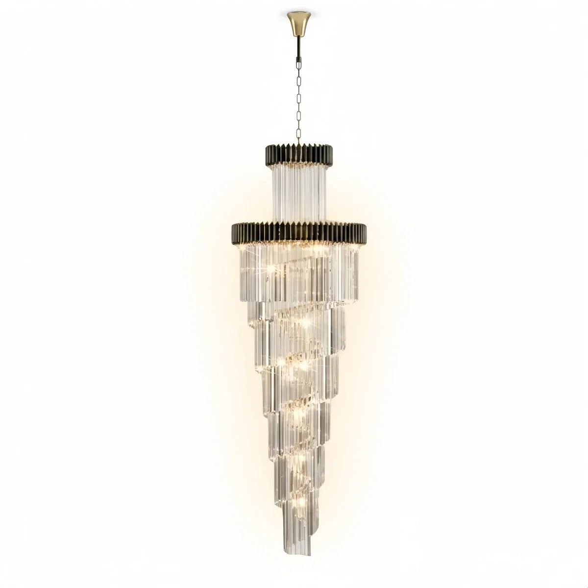 Lujoso candelabro cónico de cristal – Ónix negro dorado grande regulable para vestíbulo/salón principal - Flindria