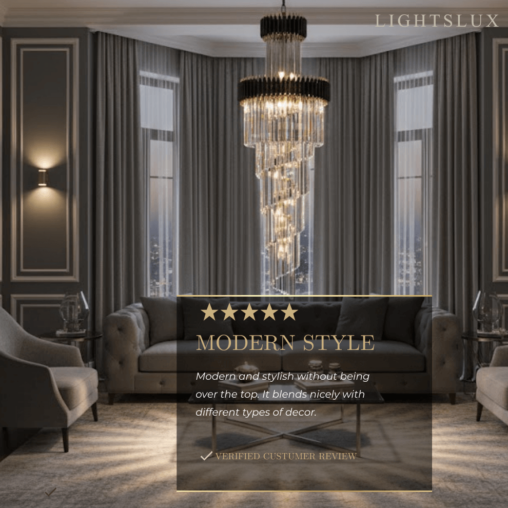 Lujoso candelabro cónico de cristal – Ónix negro dorado grande regulable para vestíbulo/salón principal - Flindria