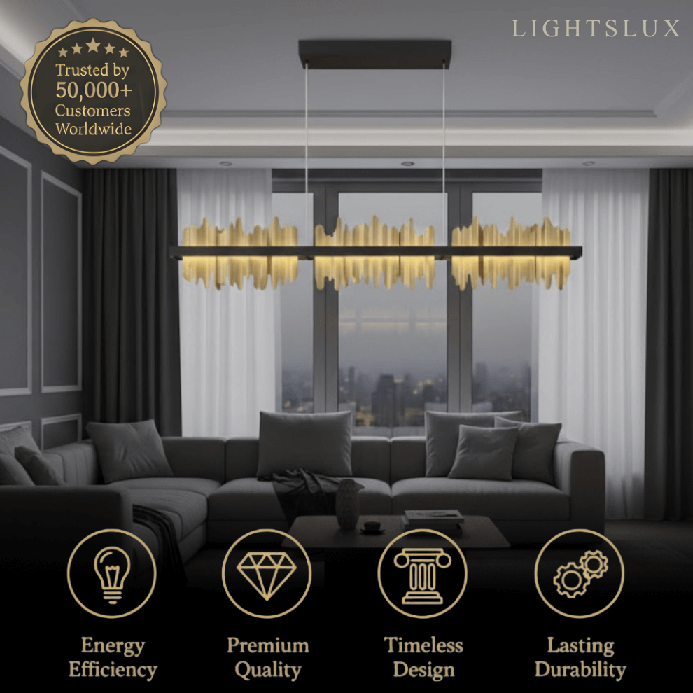 Moderne lineaire hanglamp – gepolijste gouden rand op diepzwart ijzer voor keuken - Flindria