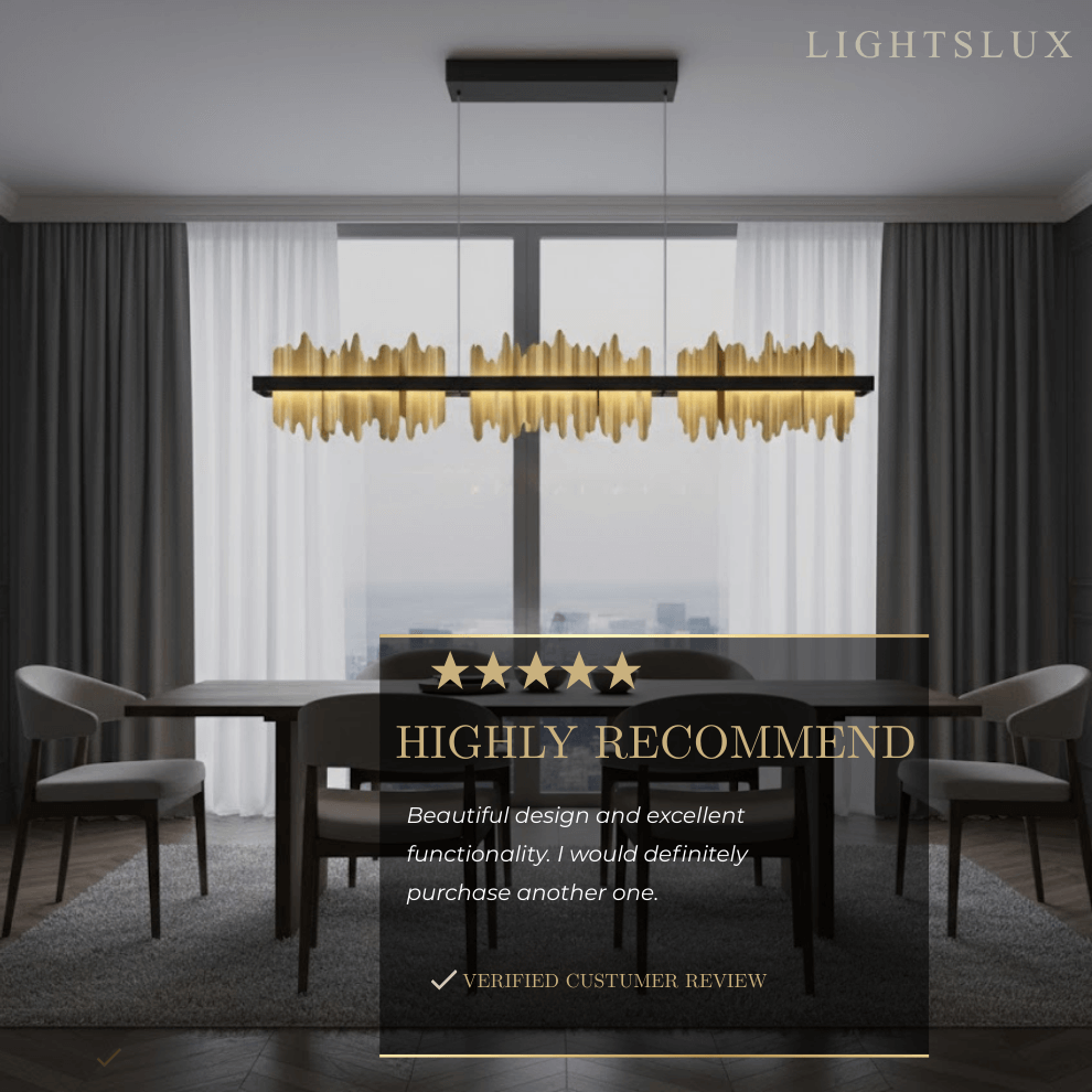Moderne lineaire hanglamp – gepolijste gouden rand op diepzwart ijzer voor keuken - Flindria
