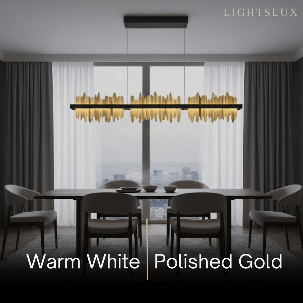 Moderne lineaire hanglamp – gepolijste gouden rand op diepzwart ijzer voor keuken - Flindria
