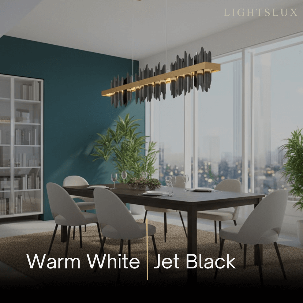 Moderne lineaire hanglamp – gepolijste gouden rand op diepzwart ijzer voor keuken - Flindria
