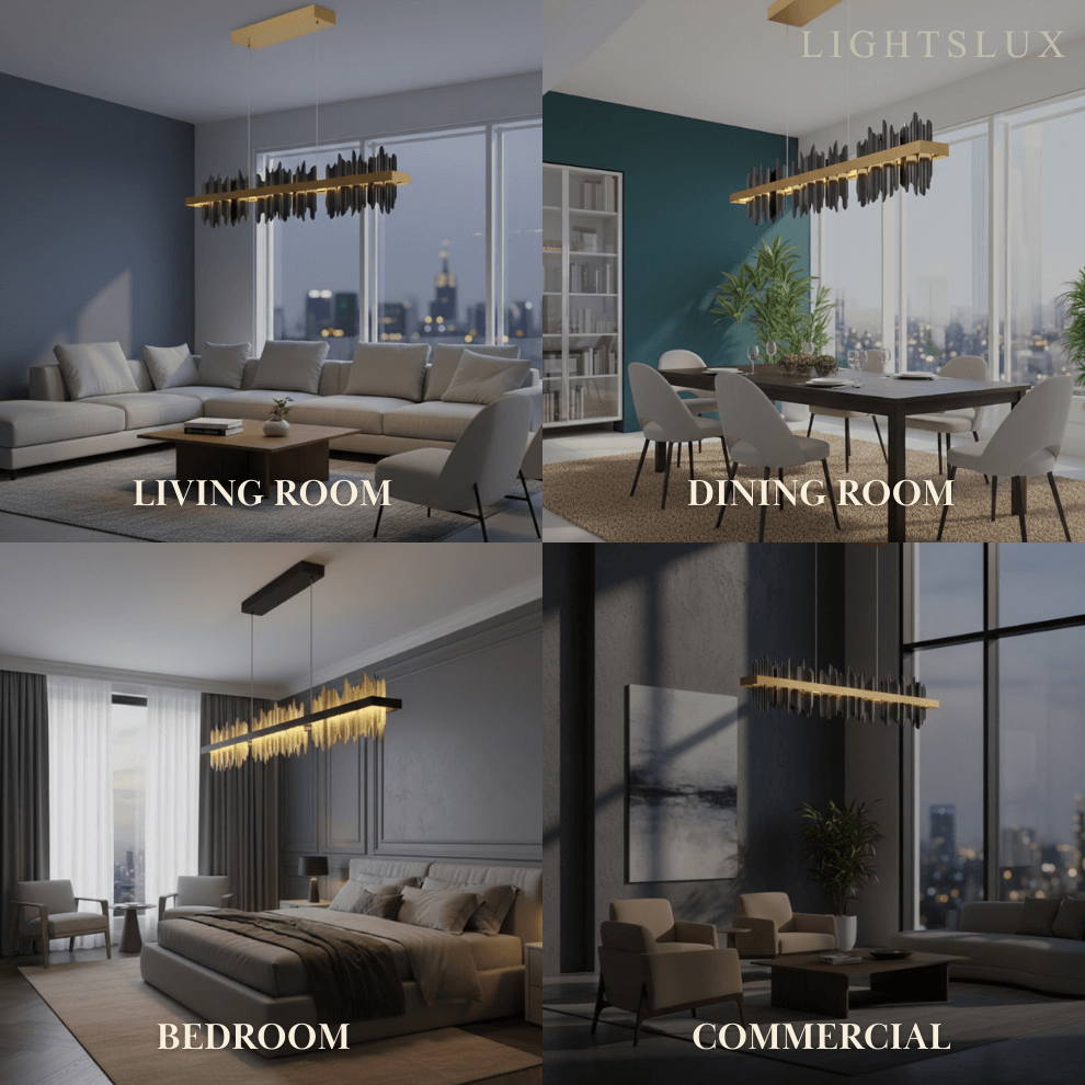 Moderne lineaire hanglamp – gepolijste gouden rand op diepzwart ijzer voor keuken - Flindria