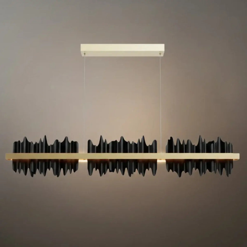 Moderne lineaire hanglamp – gepolijste gouden rand op diepzwart ijzer voor keuken - Flindria