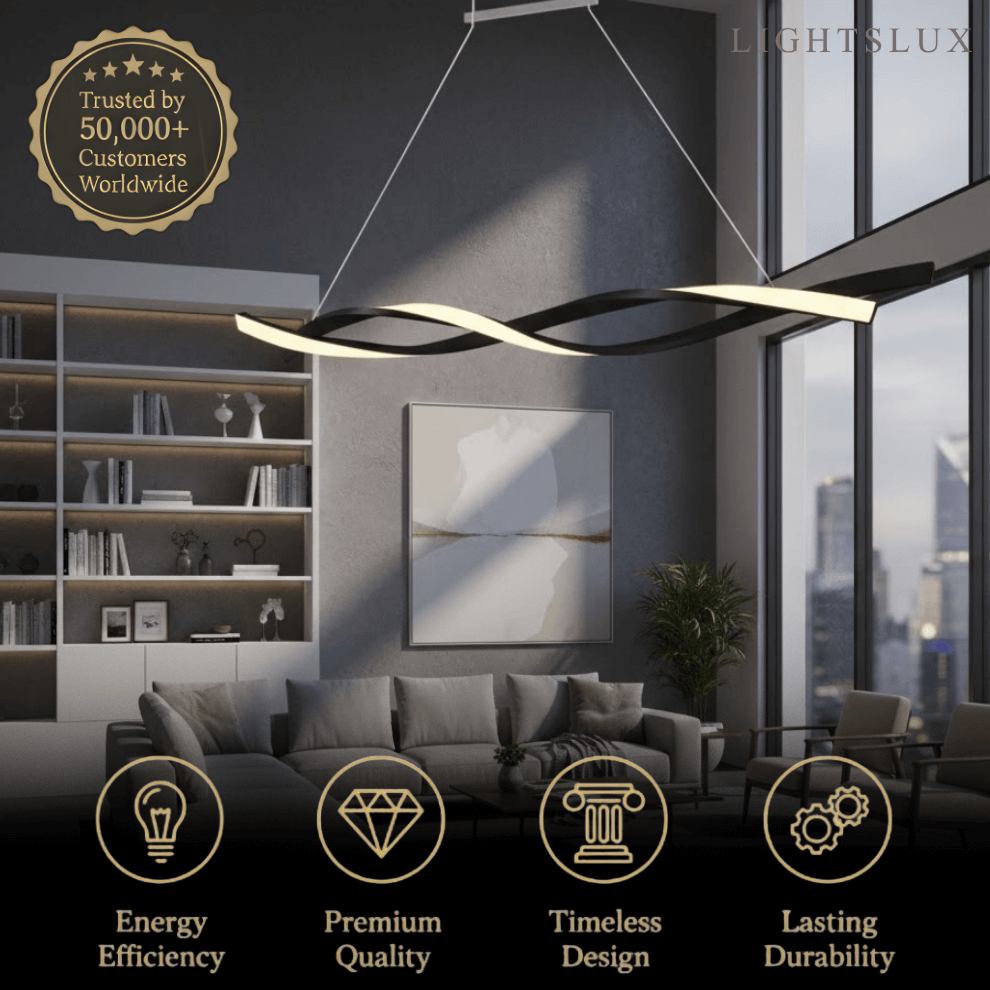 Modern Wave Design Pendant – Matte Black LED for Dining Room/Kitchen Island - Flindria