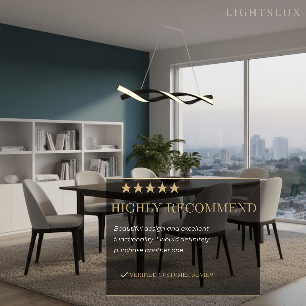 Modern Wave Design Pendant – Matte Black LED for Dining Room/Kitchen Island - Flindria