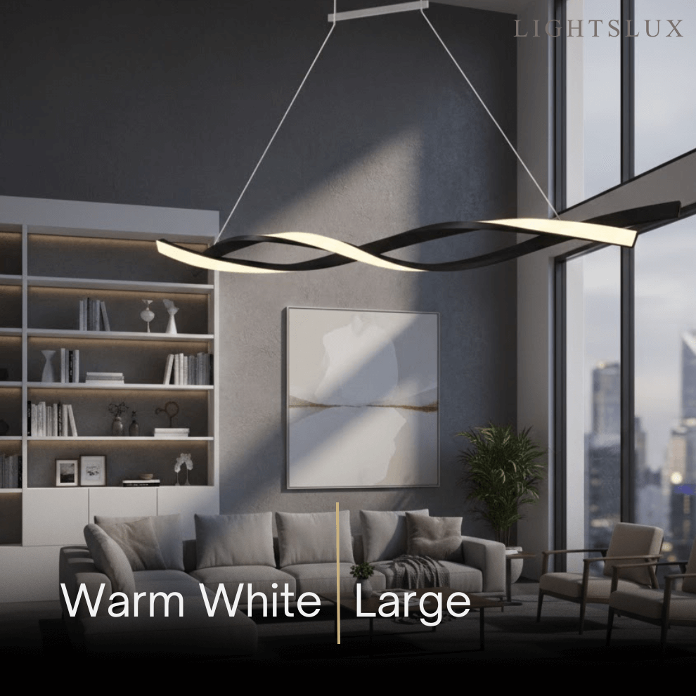 Modern Wave Design Pendant – Matte Black LED for Dining Room/Kitchen Island - Flindria