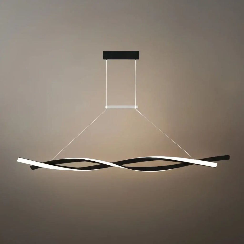 Modern Wave Design Pendant – Matte Black LED for Dining Room/Kitchen Island - Flindria