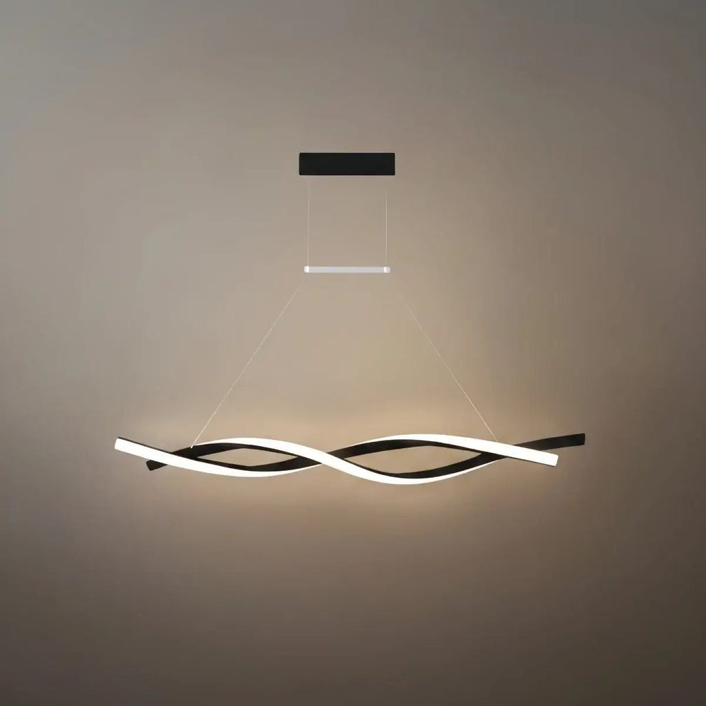 Modern Wave Design Pendant – Matte Black LED for Dining Room/Kitchen Island - Flindria