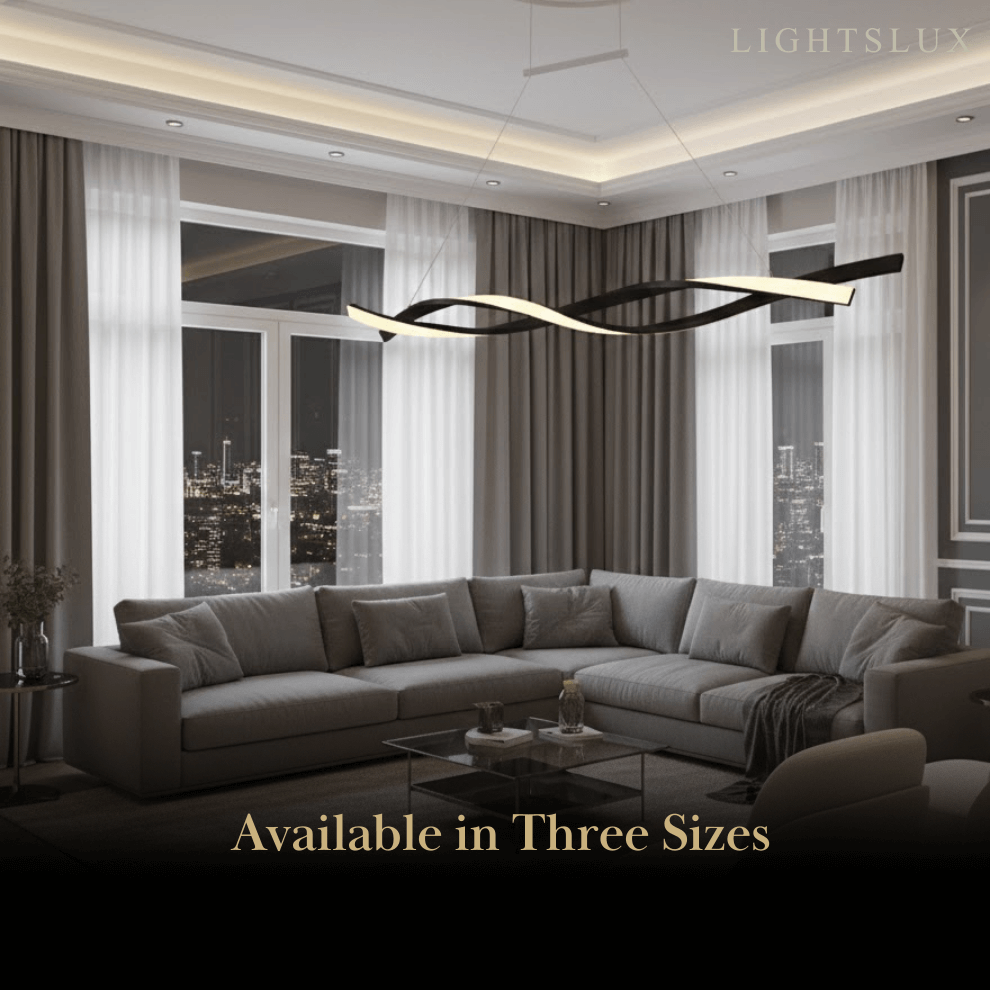 Modern Wave Design Pendant – Matte Black LED for Dining Room/Kitchen Island - Flindria
