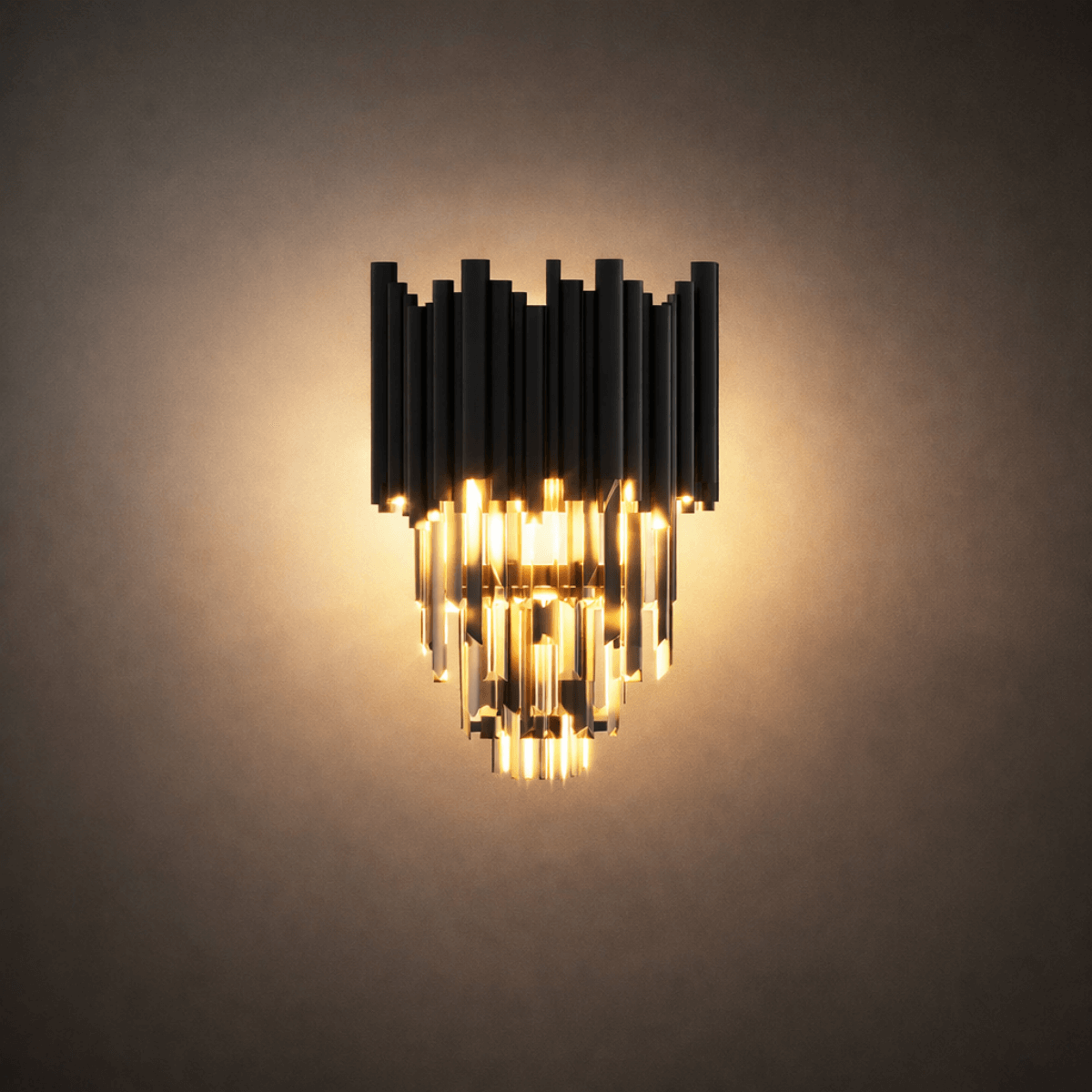 Lujosa aplique de pared de cristal obsidiana – Acero inoxidable negro con cristales transparentes - Flindria