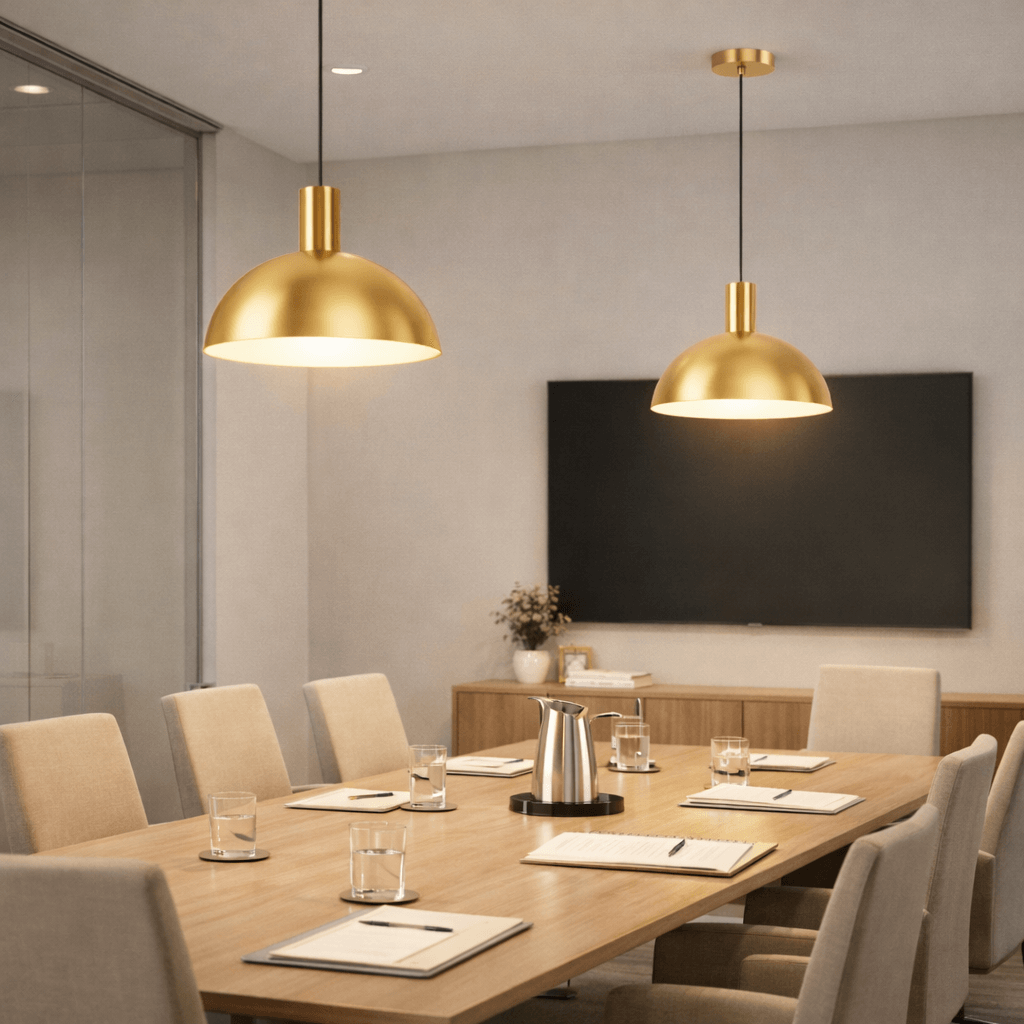 Lámpara colgante de mediados de siglo – Latón macizo en dorado cepillado/negro mate para comedor - Flindria