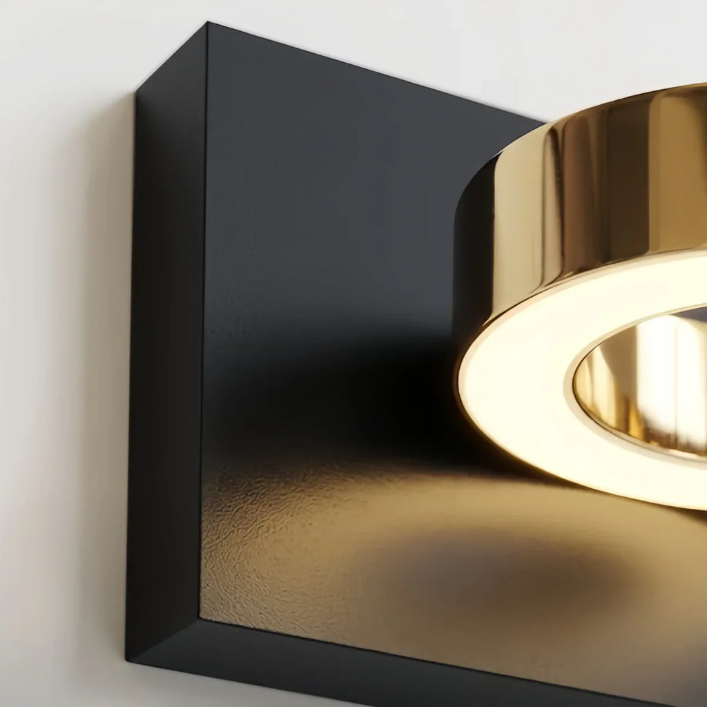 Luz de Tocador Moderna de 3 Luces – Pantallas Acrílicas Circulares en Marco Negro Mate/Dorado para Baño - Flindria