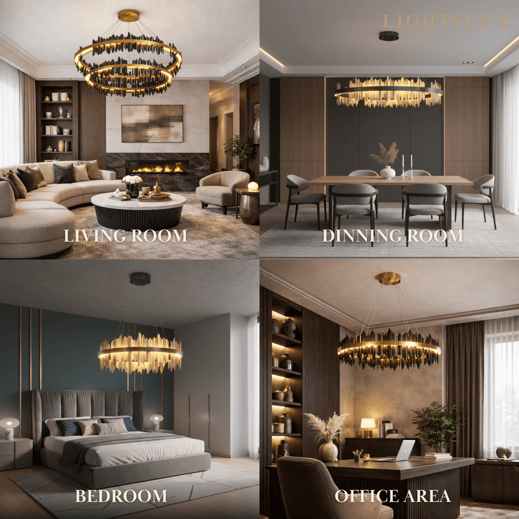 Dual-Ring Chandelier – Stainless Steel in Jet Black or Polished Gold for Living Room - Flindria