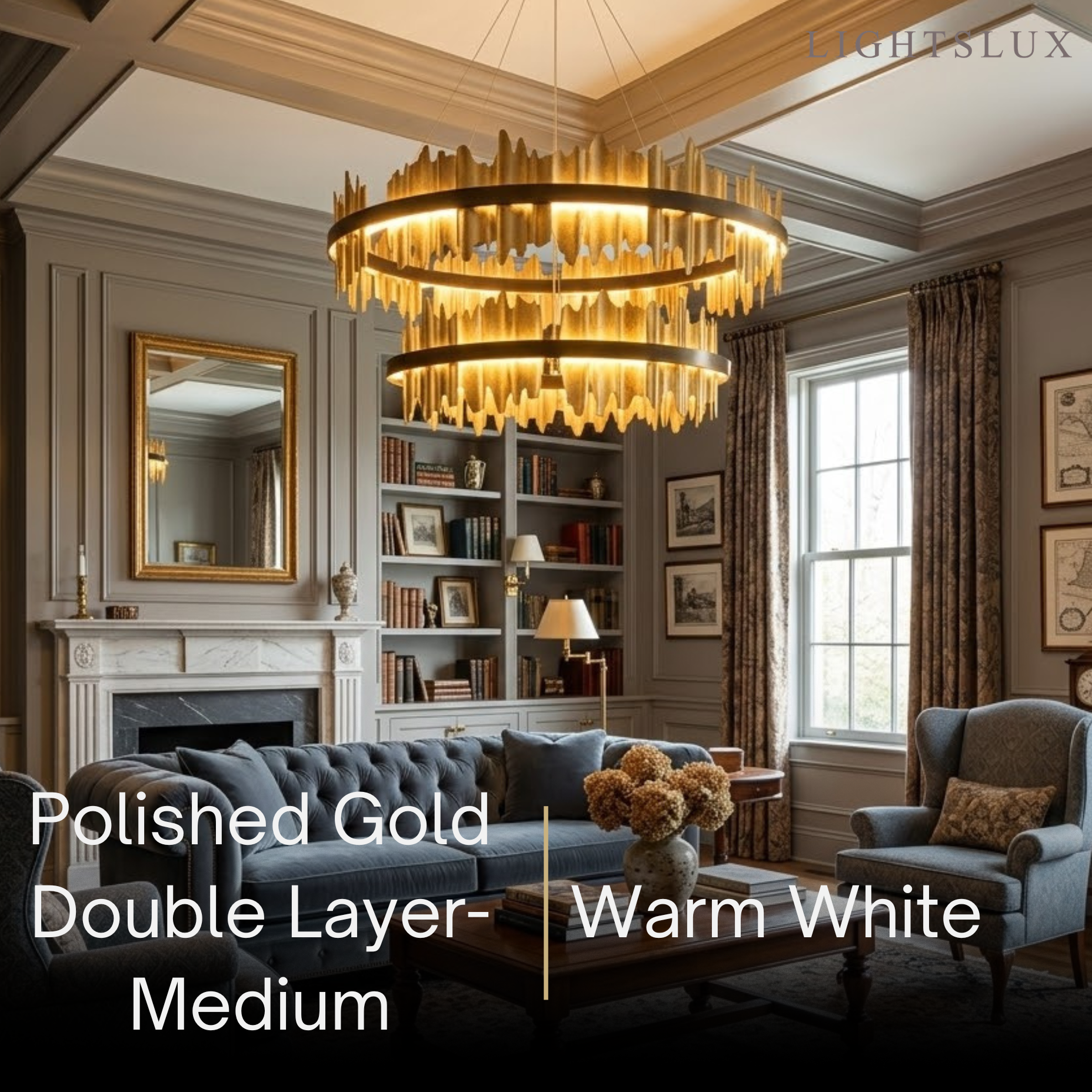 Dual-Ring Chandelier – Stainless Steel in Jet Black or Polished Gold for Living Room - Flindria