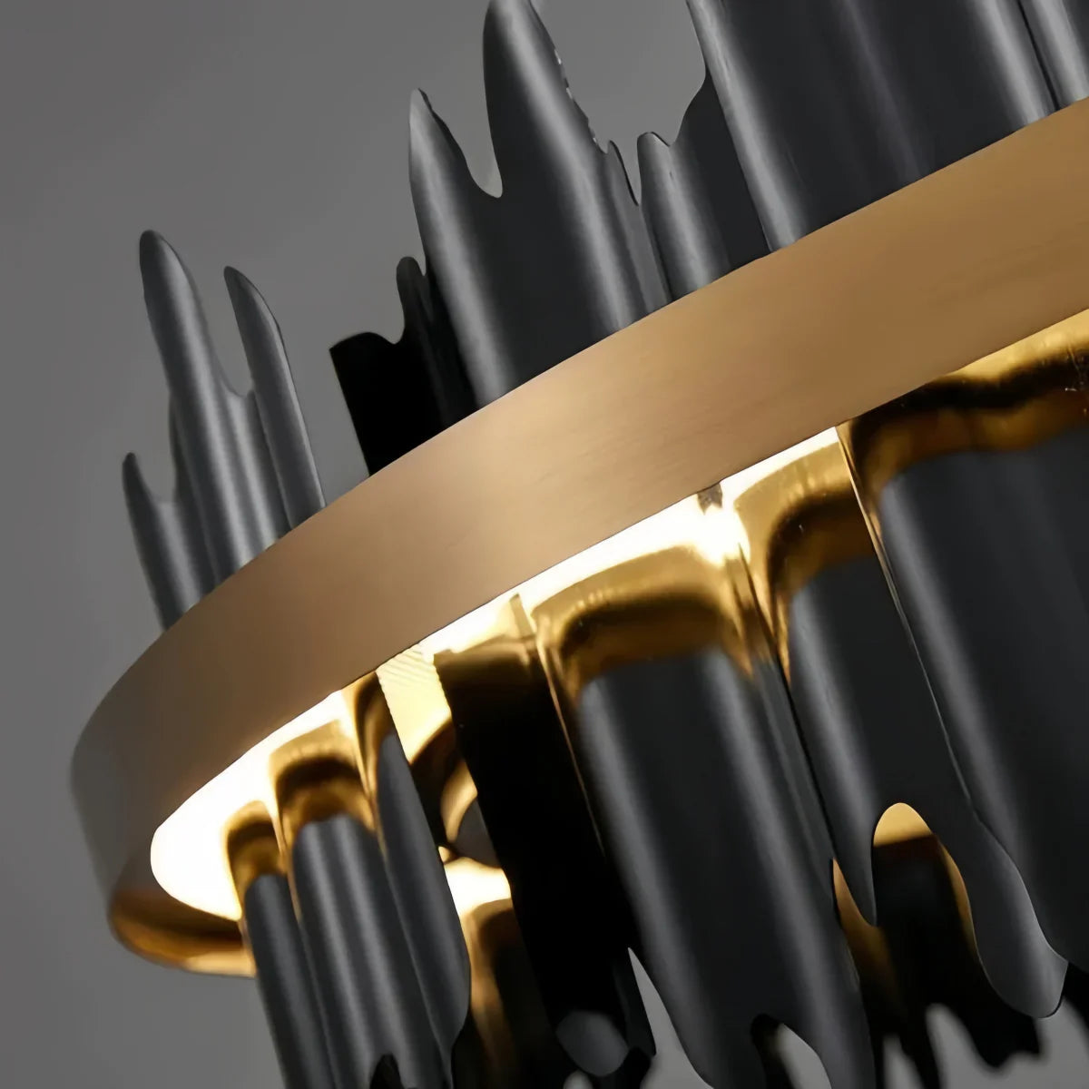Dual-Ring Chandelier – Stainless Steel in Jet Black or Polished Gold for Living Room - Flindria