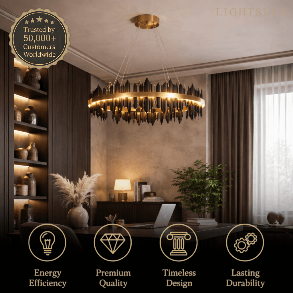 Dual-Ring Chandelier – Stainless Steel in Jet Black or Polished Gold for Living Room - Flindria