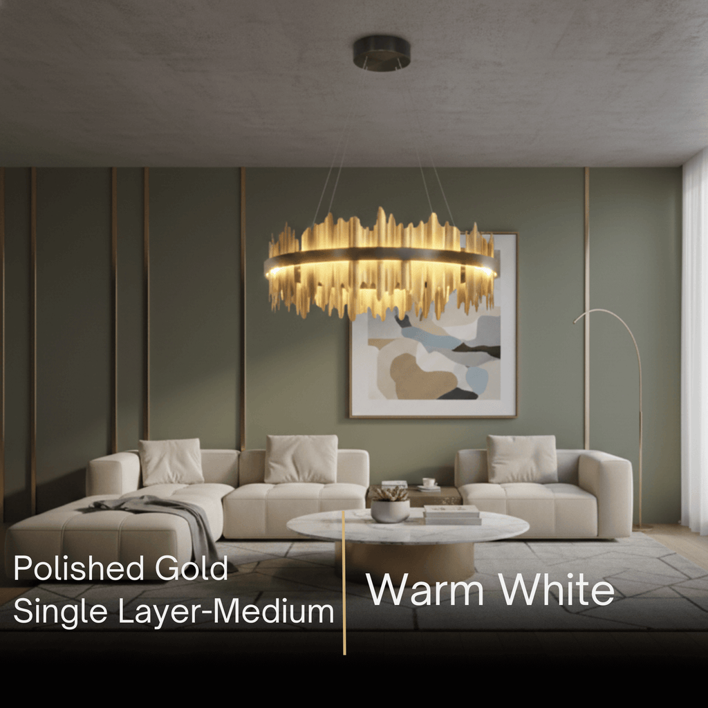 Dual-Ring Chandelier – Stainless Steel in Jet Black or Polished Gold for Living Room - Flindria