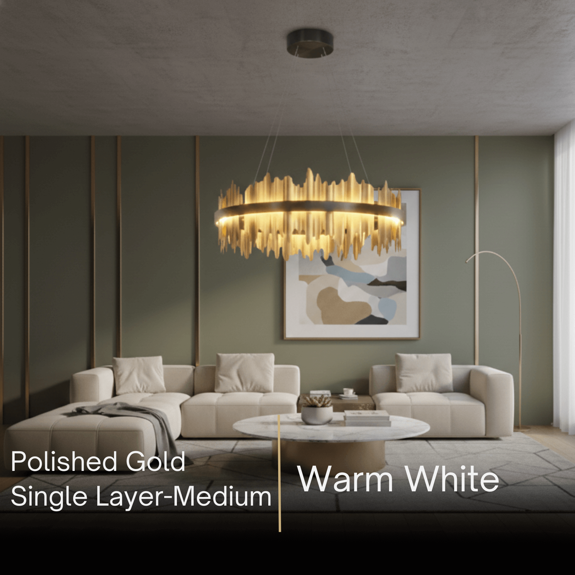 Dual-Ring Chandelier – Stainless Steel in Jet Black or Polished Gold for Living Room - Flindria
