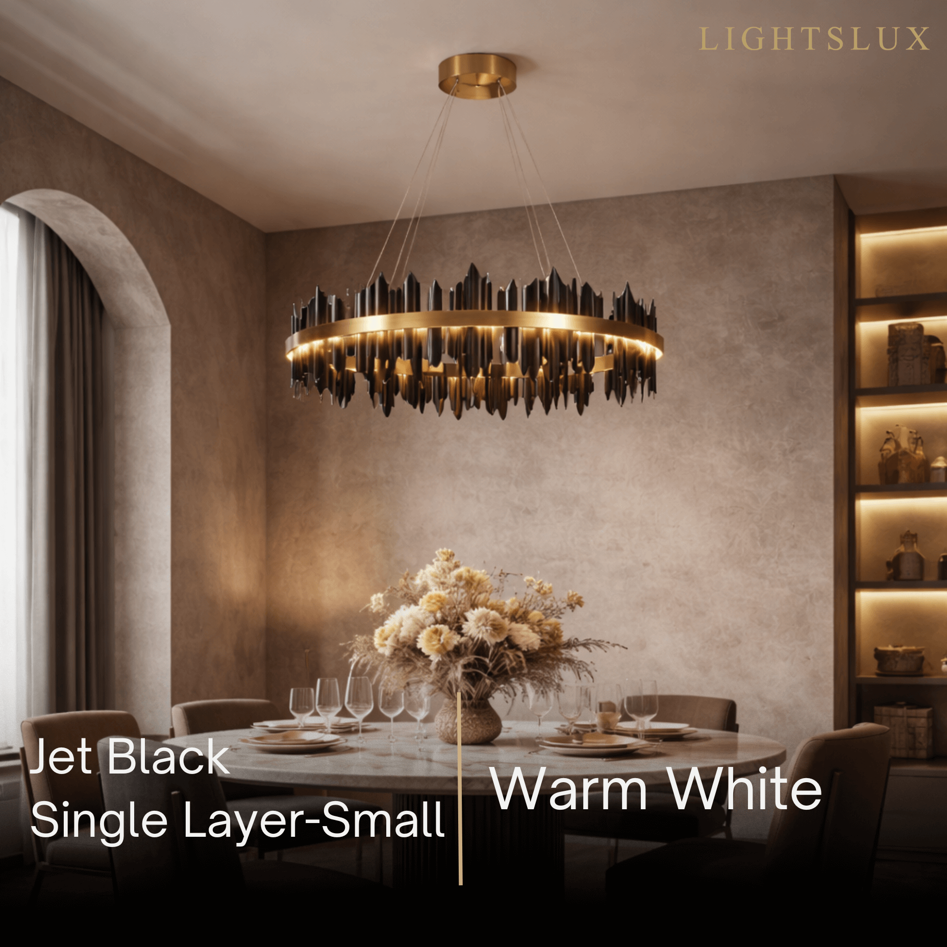 Dual-Ring Chandelier – Stainless Steel in Jet Black or Polished Gold for Living Room - Flindria