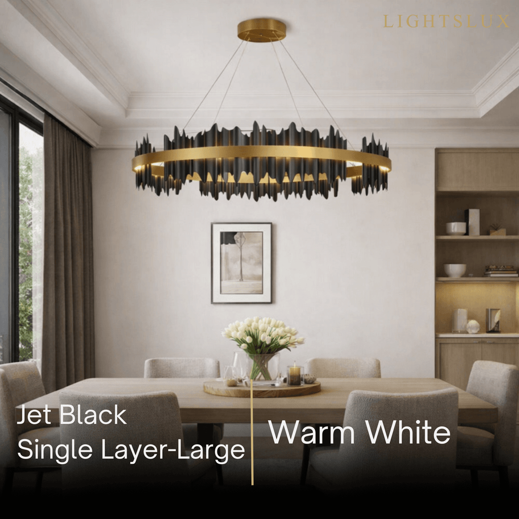 Dual-Ring Chandelier – Stainless Steel in Jet Black or Polished Gold for Living Room - Flindria