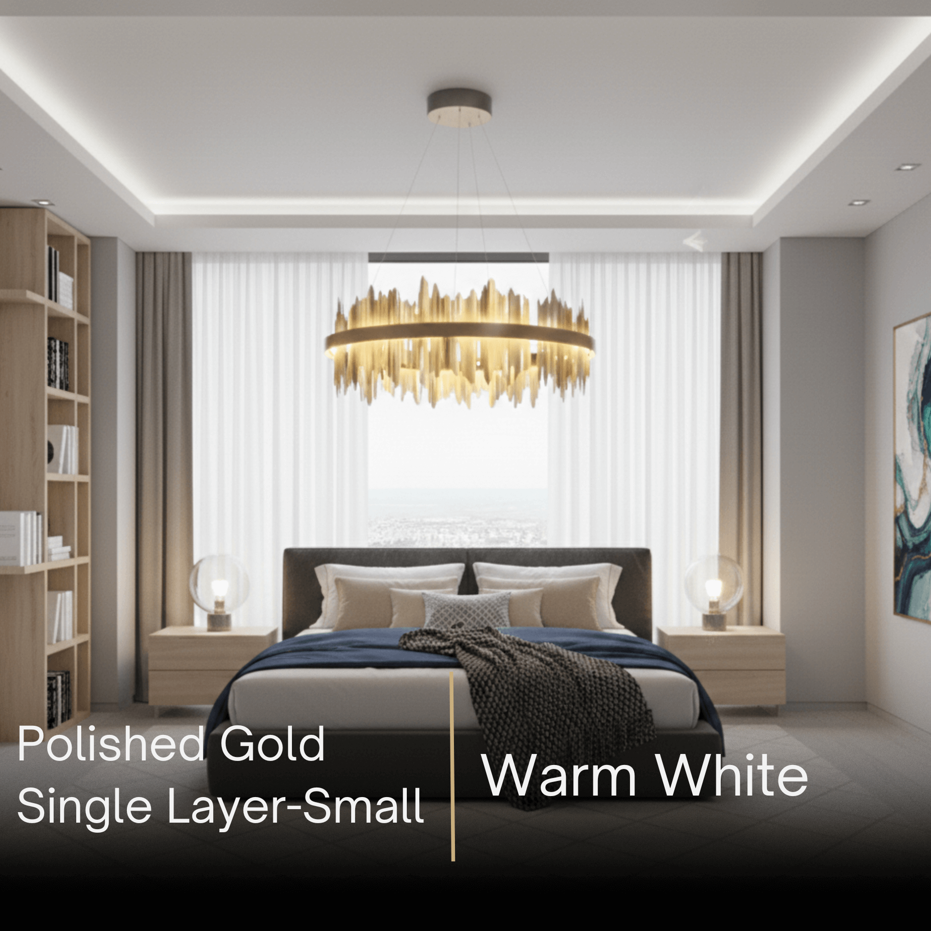 Dual-Ring Chandelier – Stainless Steel in Jet Black or Polished Gold for Living Room - Flindria