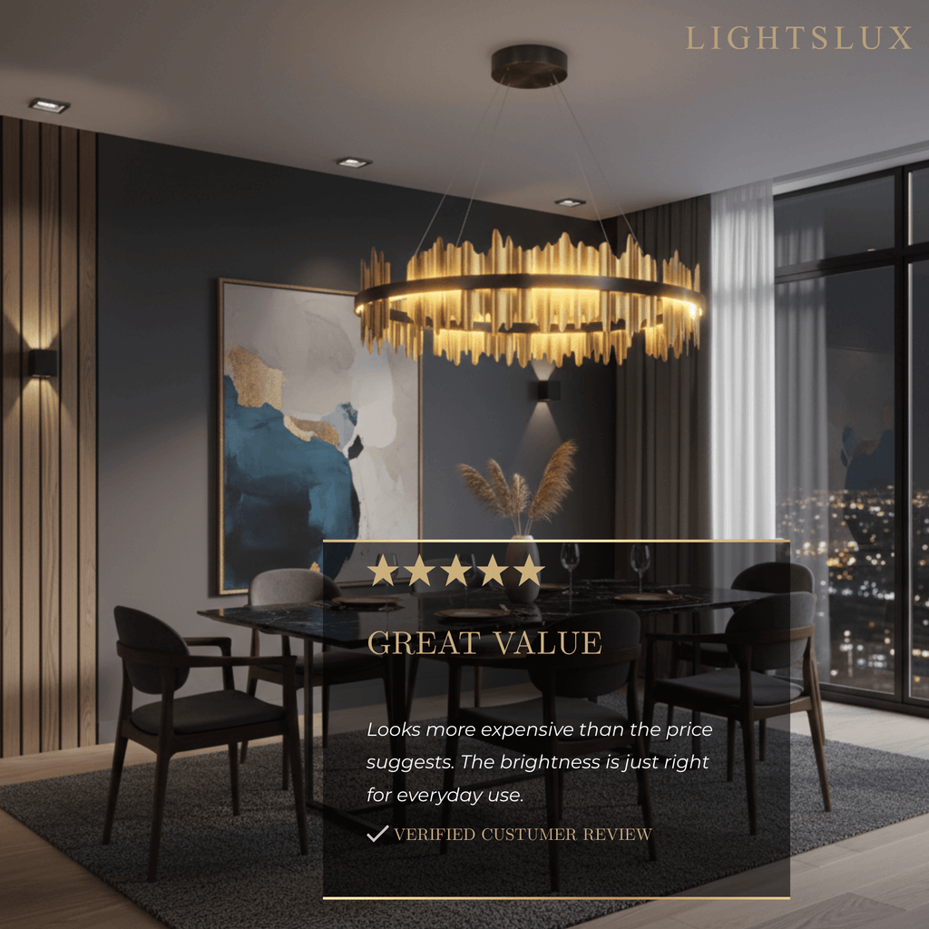 Dual-Ring Chandelier – Stainless Steel in Jet Black or Polished Gold for Living Room - Flindria