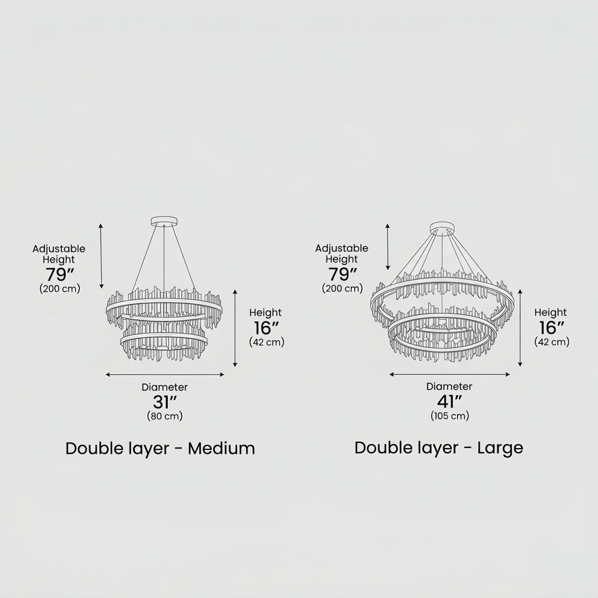 Dual-Ring Chandelier – Stainless Steel in Jet Black or Polished Gold for Living Room - Flindria