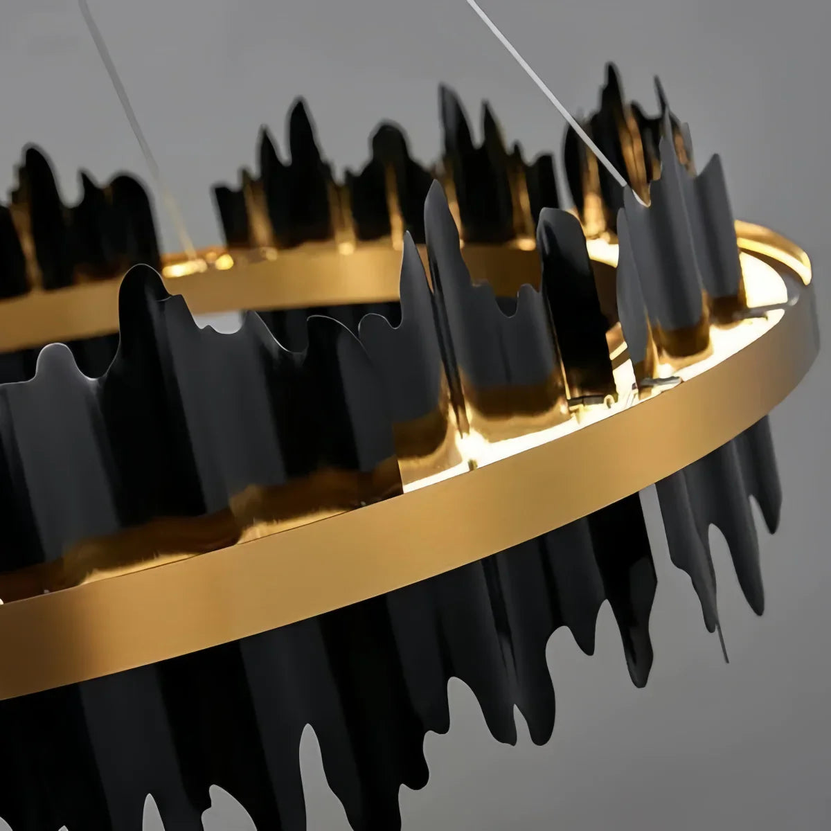 Dual-Ring Chandelier – Stainless Steel in Jet Black or Polished Gold for Living Room - Flindria