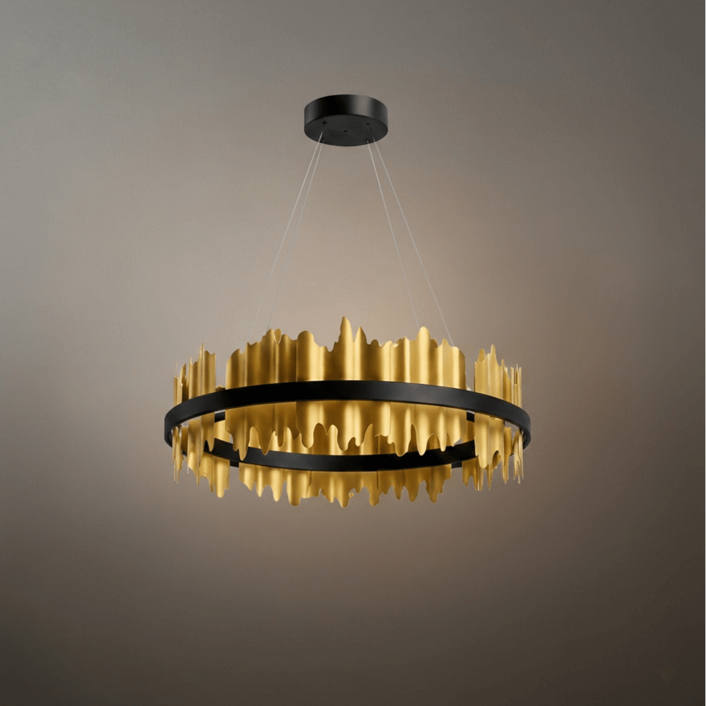 Dual-Ring Chandelier – Stainless Steel in Jet Black or Polished Gold for Living Room - Flindria