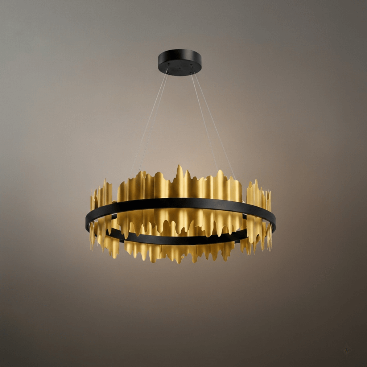 Dual-Ring Chandelier – Stainless Steel in Jet Black or Polished Gold for Living Room - Flindria
