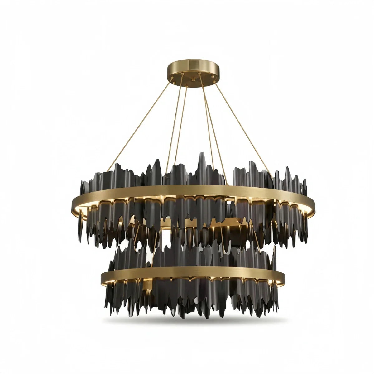 Dual-Ring Chandelier – Stainless Steel in Jet Black or Polished Gold for Living Room - Flindria