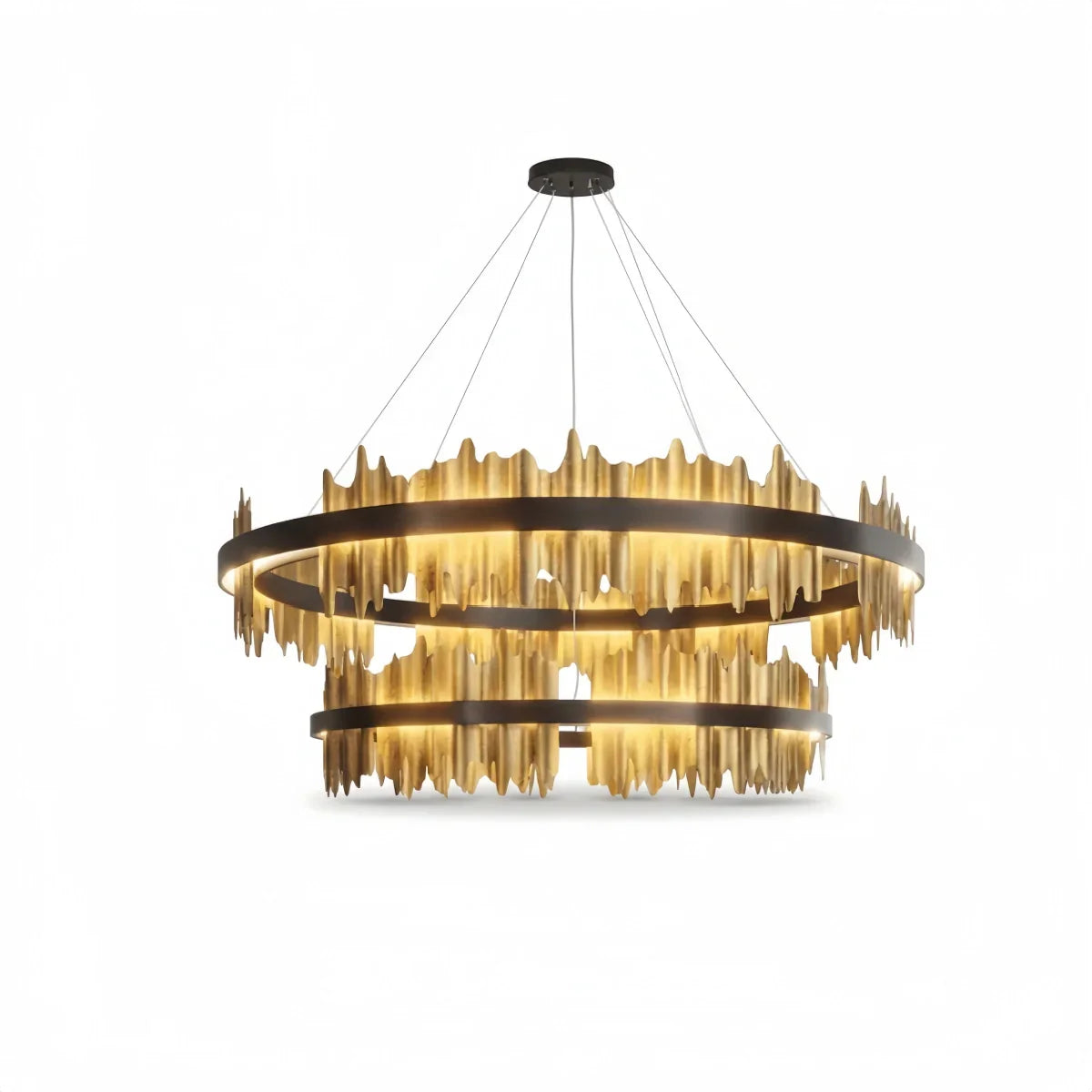 Dual-Ring Chandelier – Stainless Steel in Jet Black or Polished Gold for Living Room - Flindria