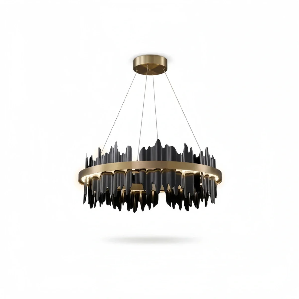 Dual-Ring Chandelier – Stainless Steel in Jet Black or Polished Gold for Living Room - Flindria