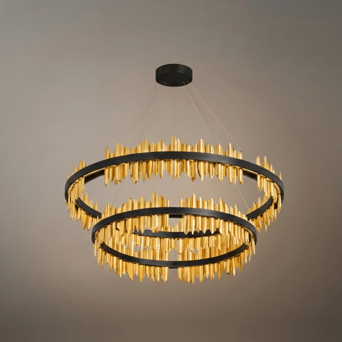 Dual-Ring Chandelier – Stainless Steel in Jet Black or Polished Gold for Living Room - Flindria