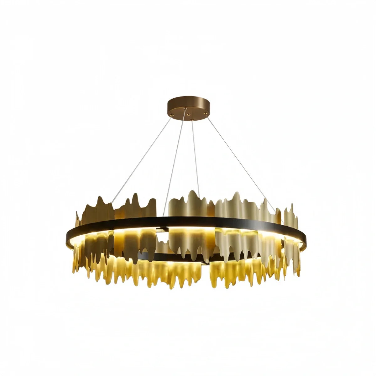 Dual-Ring Chandelier – Stainless Steel in Jet Black or Polished Gold for Living Room - Flindria