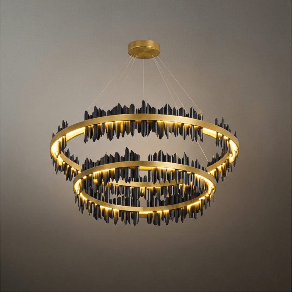 Dual-Ring Chandelier – Stainless Steel in Jet Black or Polished Gold for Living Room - Flindria