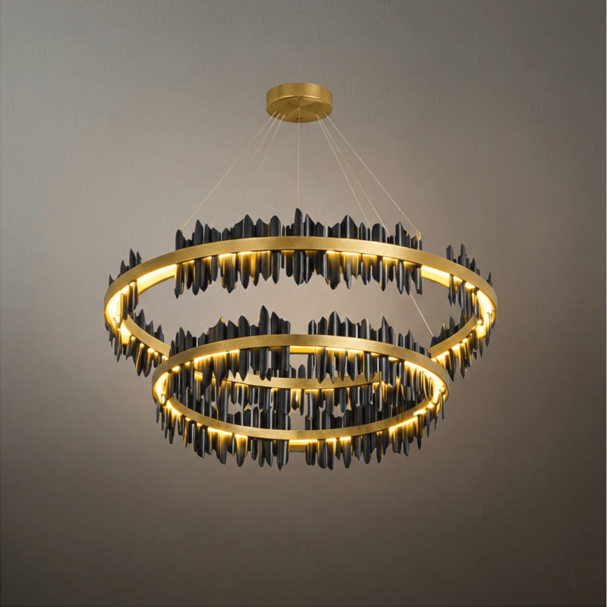 Dual-Ring Chandelier – Stainless Steel in Jet Black or Polished Gold for Living Room - Flindria