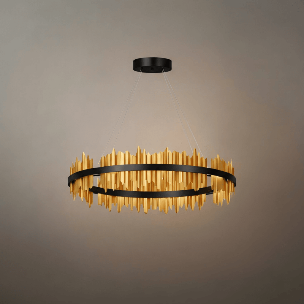 Dual-Ring Chandelier – Stainless Steel in Jet Black or Polished Gold for Living Room - Flindria
