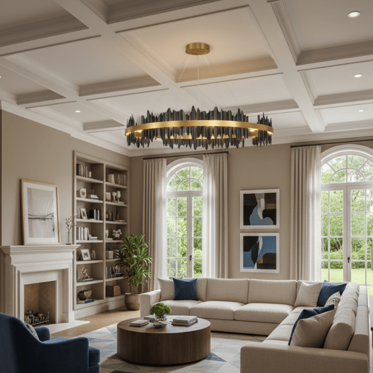 Dual-Ring Chandelier – Stainless Steel in Jet Black or Polished Gold for Living Room - Flindria