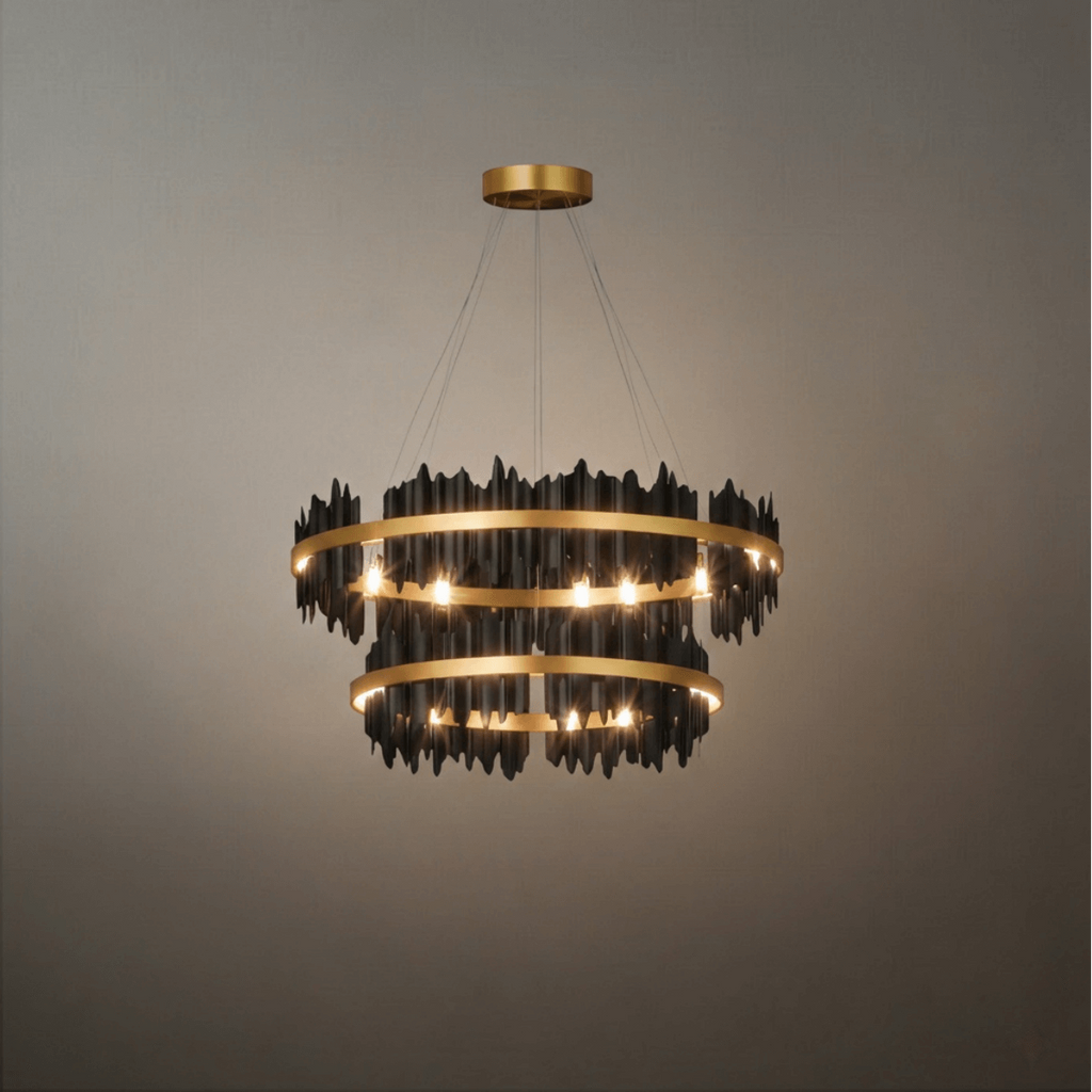 Dual-Ring Chandelier – Stainless Steel in Jet Black or Polished Gold for Living Room - Flindria