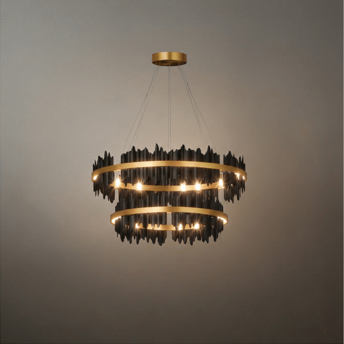 Dual-Ring Chandelier – Stainless Steel in Jet Black or Polished Gold for Living Room - Flindria
