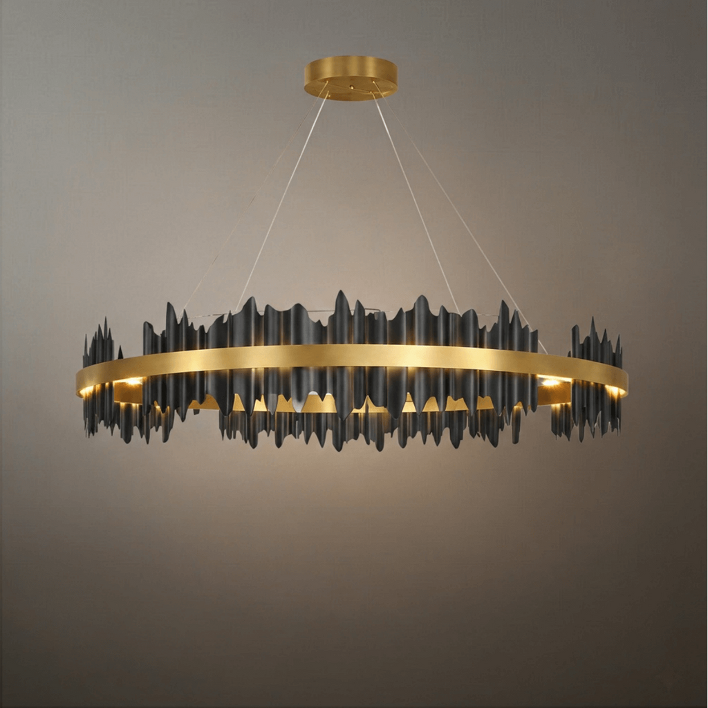 Dual-Ring Chandelier – Stainless Steel in Jet Black or Polished Gold for Living Room - Flindria