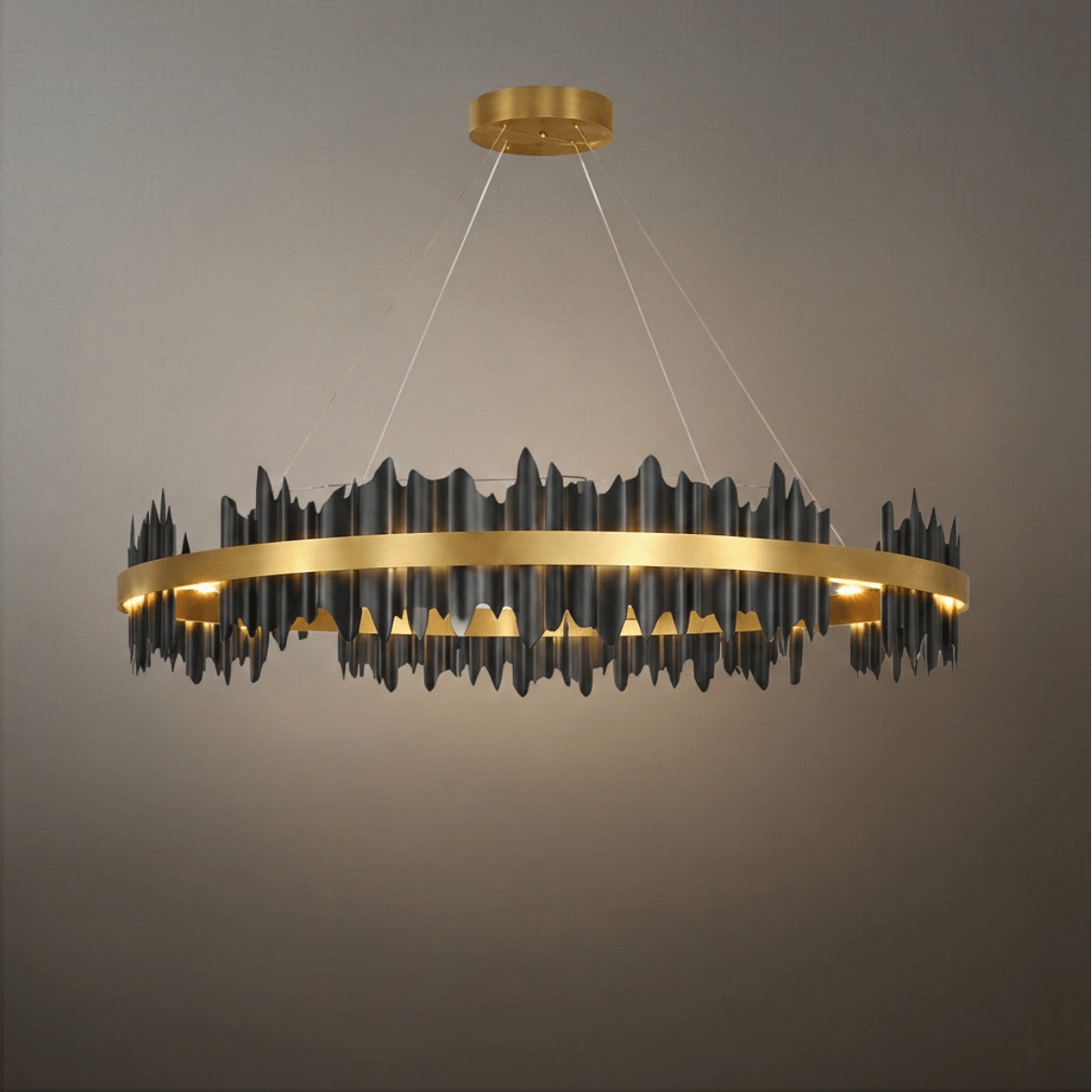 Dual-Ring Chandelier – Stainless Steel in Jet Black or Polished Gold for Living Room - Flindria