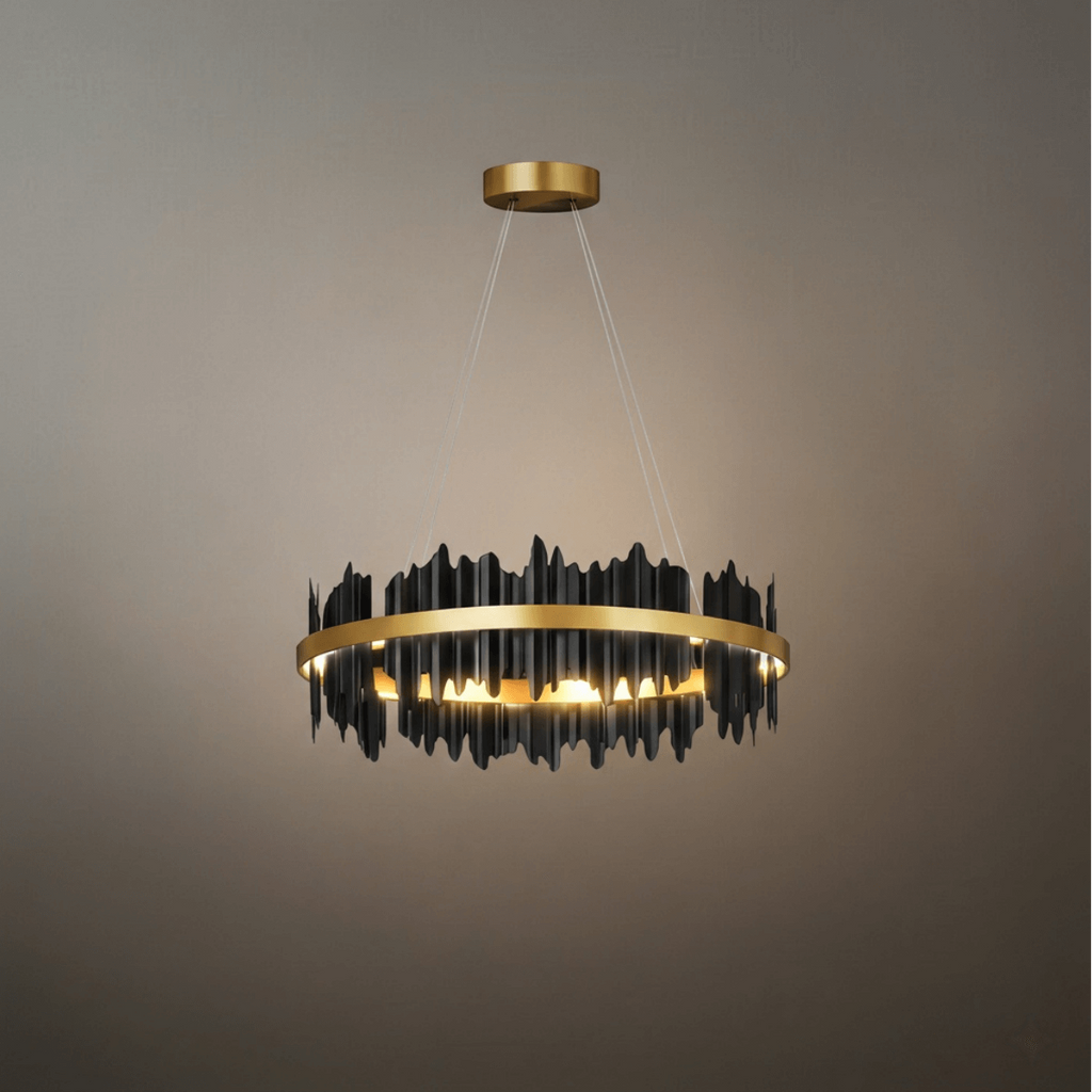 Dual-Ring Chandelier – Stainless Steel in Jet Black or Polished Gold for Living Room - Flindria
