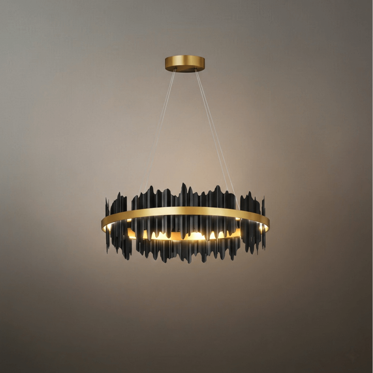 Dual-Ring Chandelier – Stainless Steel in Jet Black or Polished Gold for Living Room - Flindria
