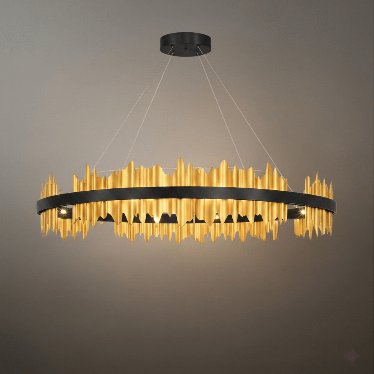 Dual-Ring Chandelier – Stainless Steel in Jet Black or Polished Gold for Living Room - Flindria