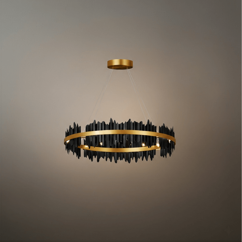 Dual-Ring Chandelier – Stainless Steel in Jet Black or Polished Gold for Living Room - Flindria